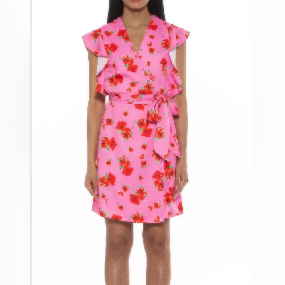 NWT Alexia Admor Maia Flutter Sleeve Wrap Minidress in Pink Floral sz 8